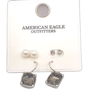 American Eagle Outfitters Silver and White Stud Earring Set